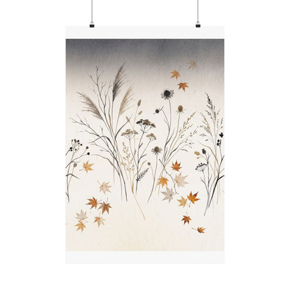Dried Flowers Wall Art Print | Autumn Japandi Japanese Pattern Art Art Print