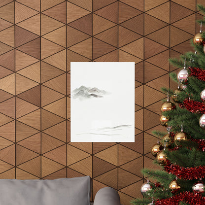 Japandi Mountain Mist in Overcast | Minimal Line Wall Art Print