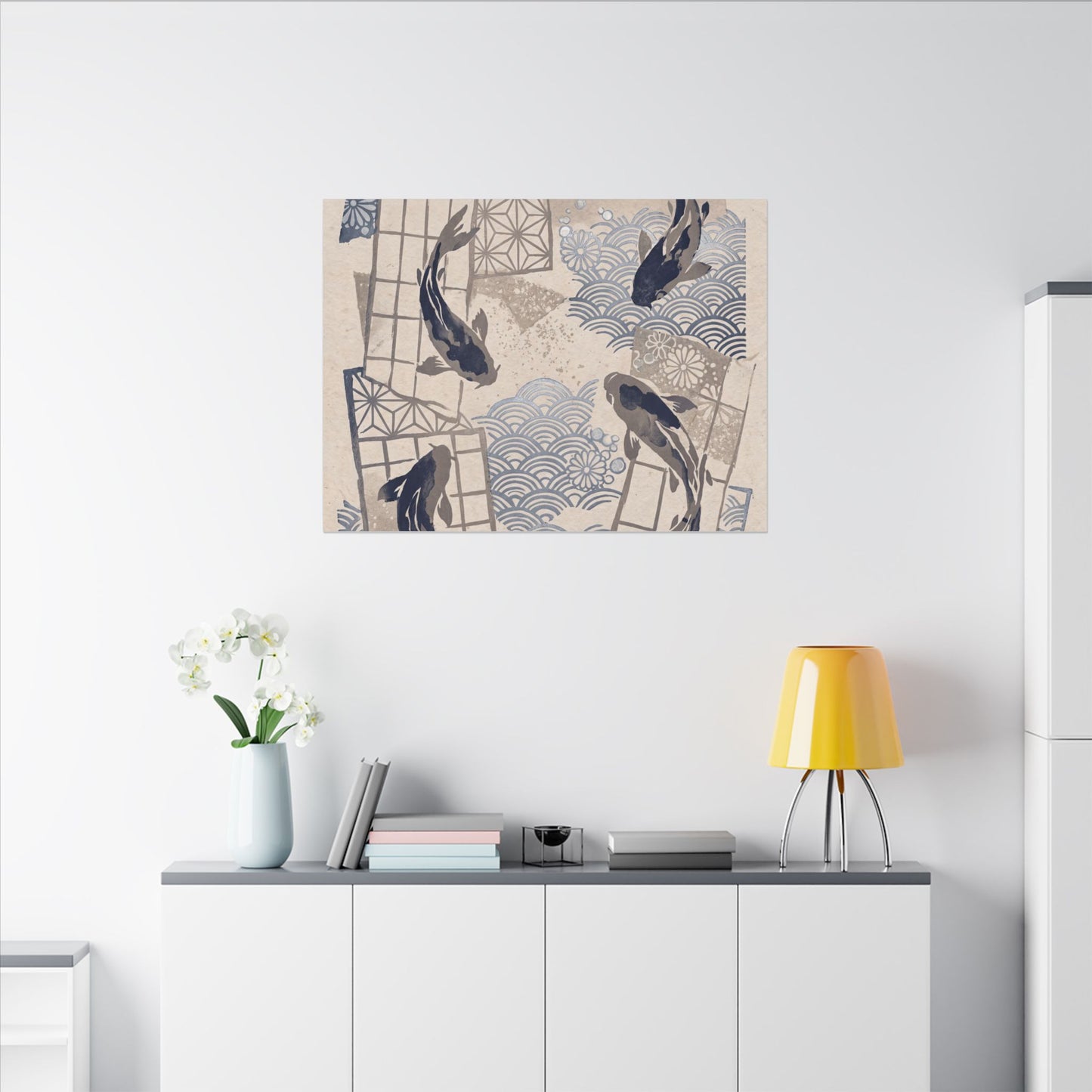 Earthy Koi Pond Canvas Art - Japanese Pattern Japandi