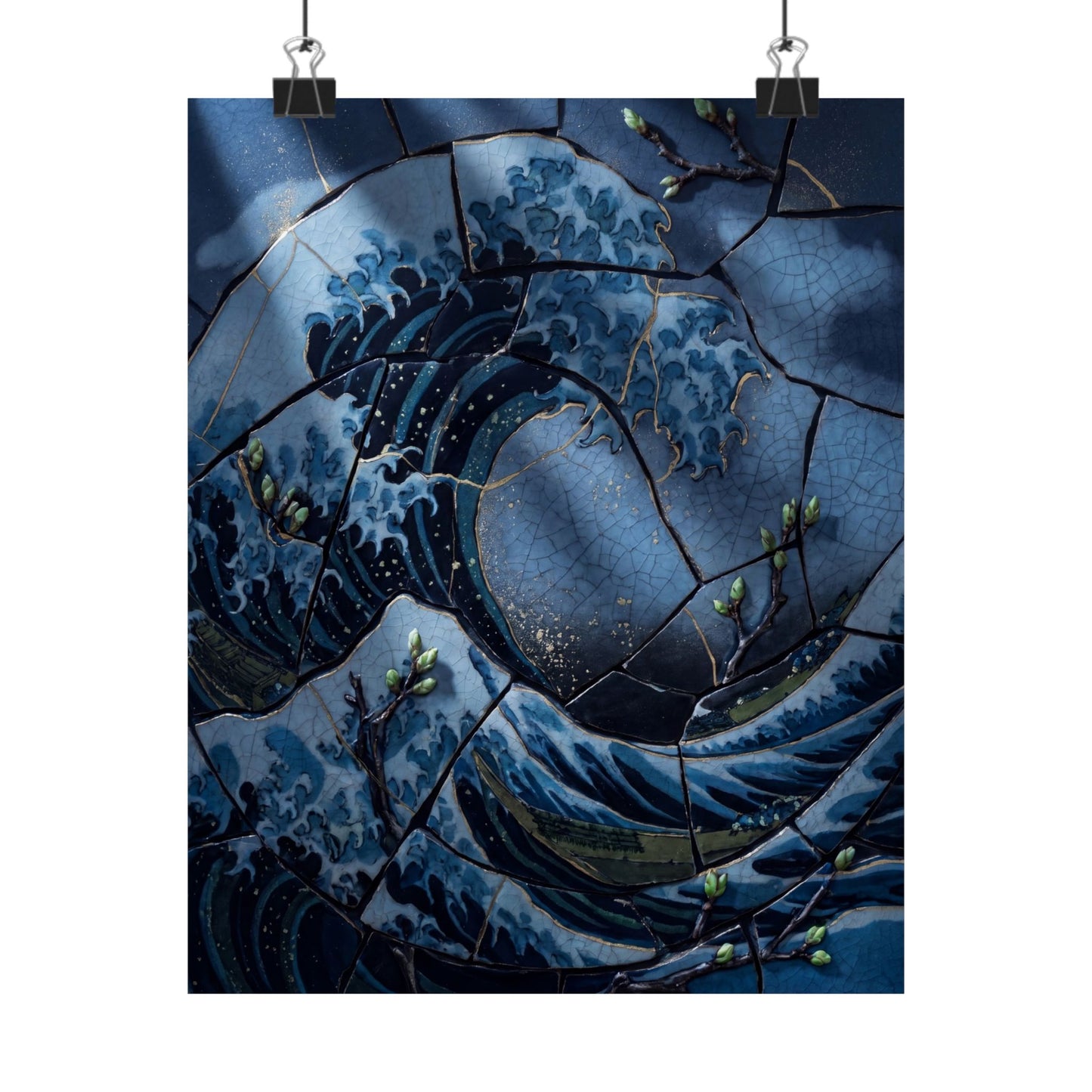 Spring Ocean Wave Crackle Gold Wall Art Print | Healing Decor