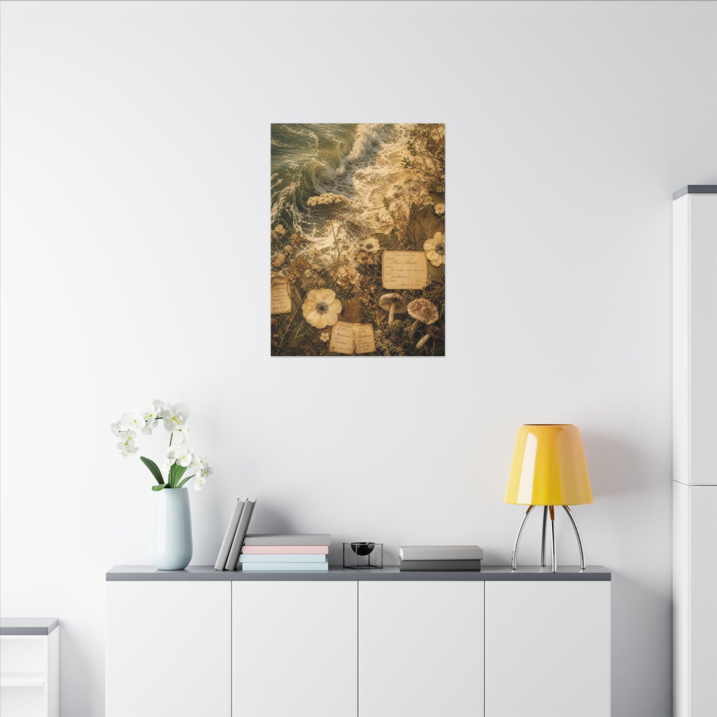 Spring Ocean Wave Herbarium Canvas Art | Nostalgic Decor