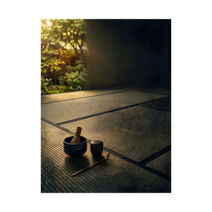 Dark Japandi Tea Ceremony in Golden Hour | Dark Texture Wall Art Print