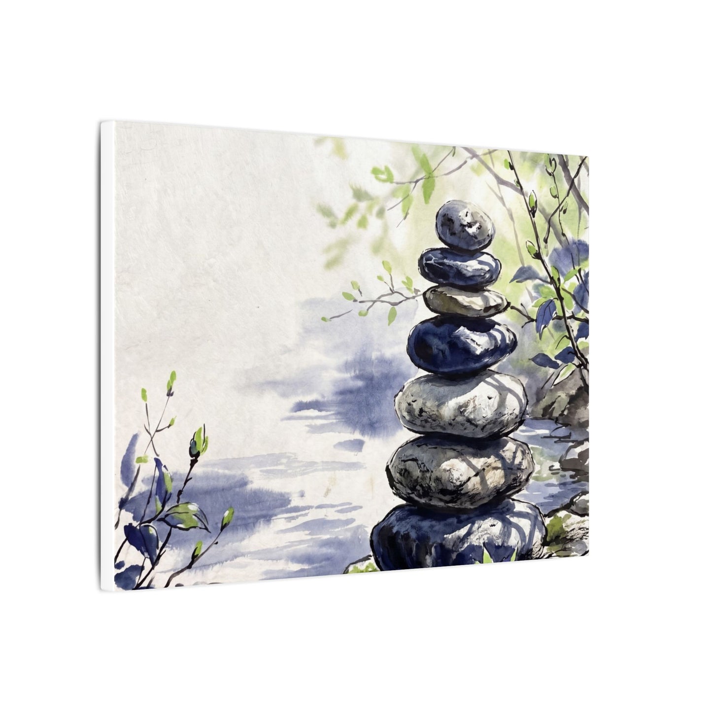 River Stones Sumi E Canvas Art | Serene Zen Art