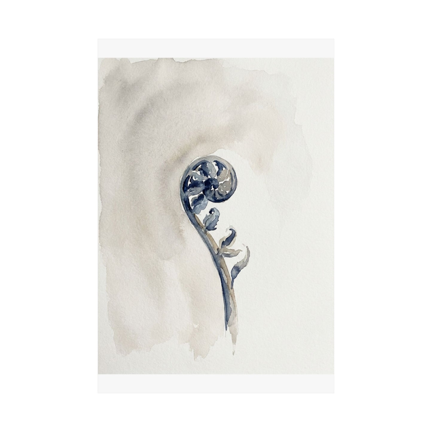 Fern Unfurling Watercolor Wall Art Print | Earthy Japandi Art