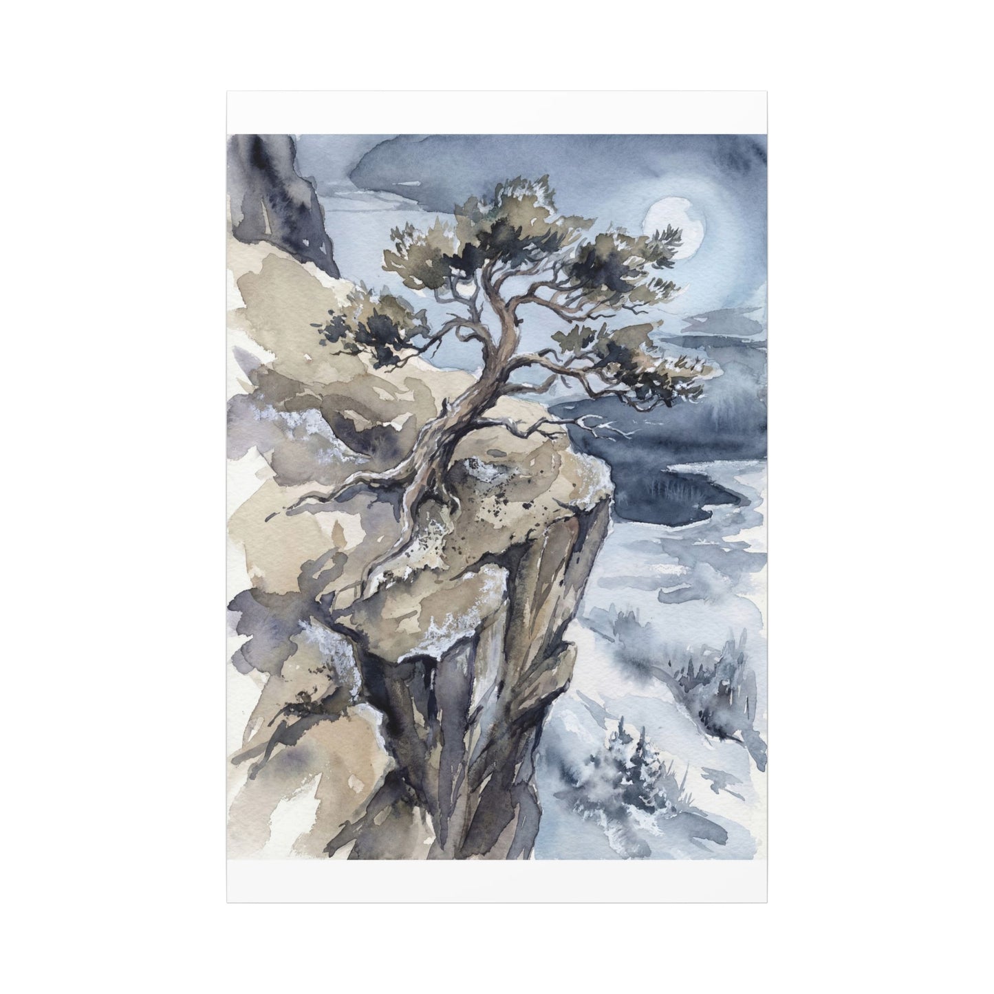 Pine Tree Canvas Art | Winter Japandi Watercolor Art