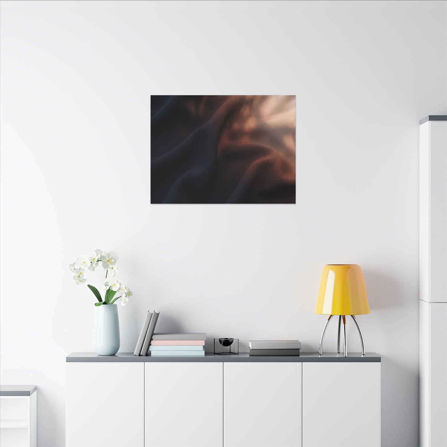 Dark Japandi Silk Drape in Dawn | Shadow Zen Canvas Art