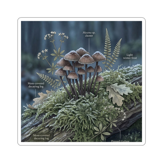 Wild Mushrooms Sticker | Winter Cottagecore Herbarium Art