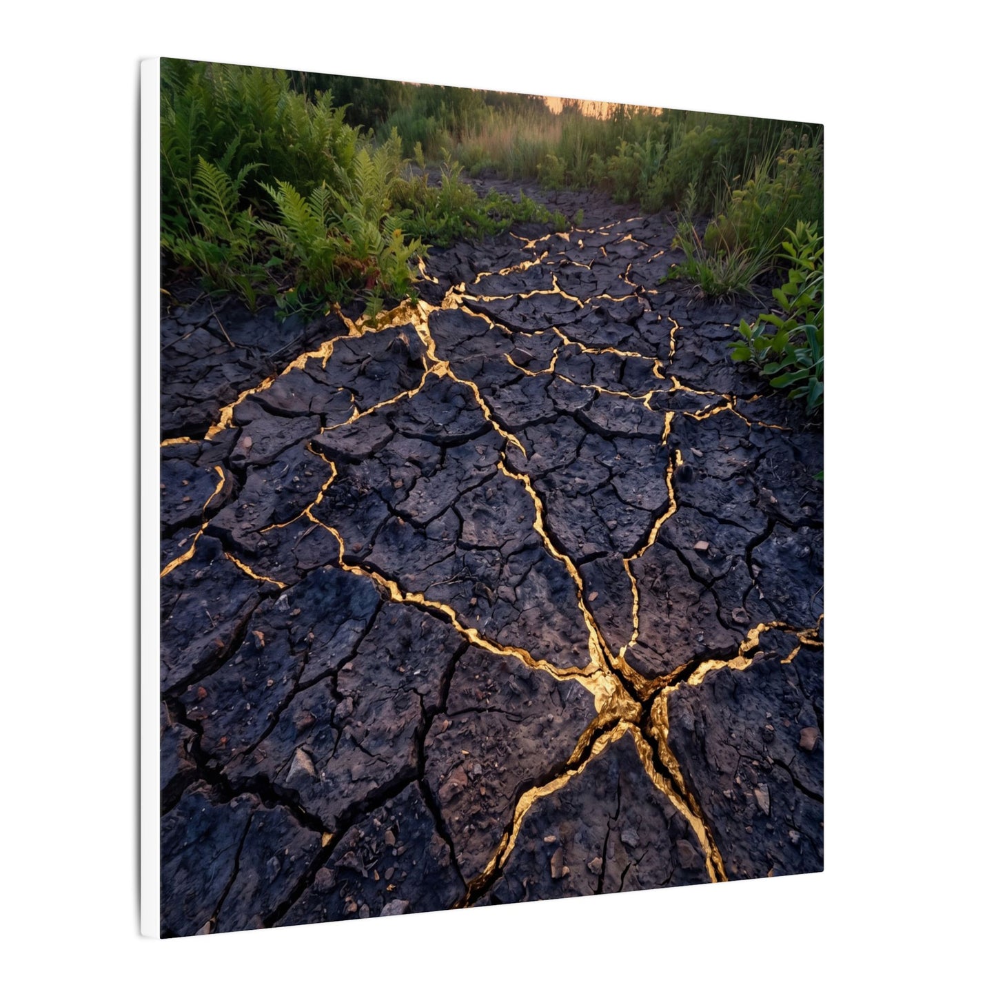 Cracked Earth Canvas Art | Summer Kintsugi Crackle Gold Art