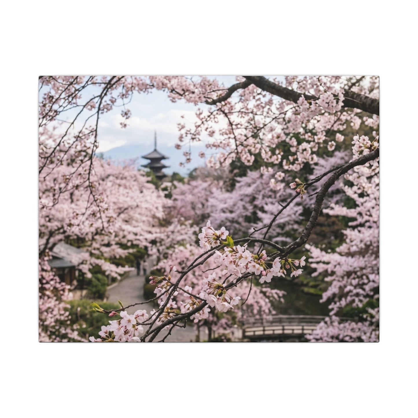 Cherry Blossom Winter Canvas Art | Dark Japandi Luxurious Design Art Print