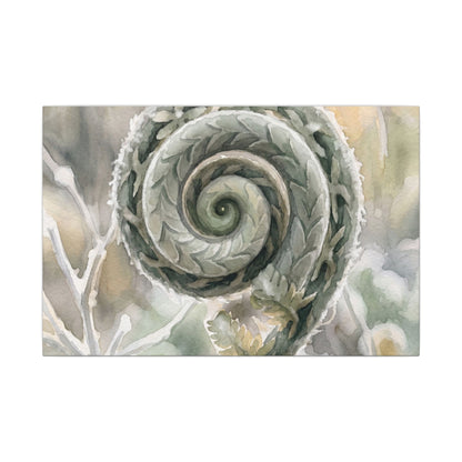 Winter Fern Unfurling Watercolor Canvas Art | Cozy Decor