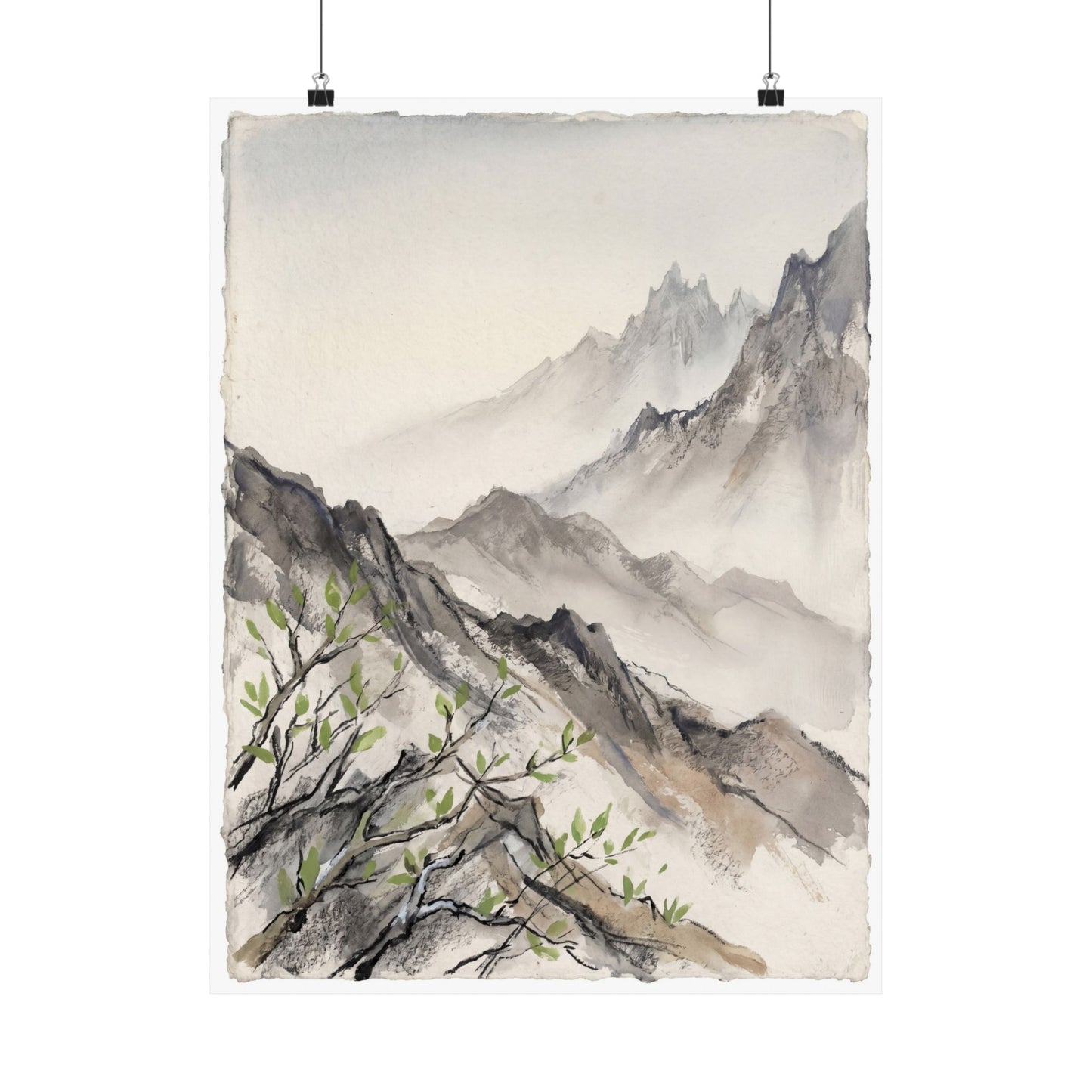Mountain Mist Spring Wall Art Print | Japandi Elegant Design