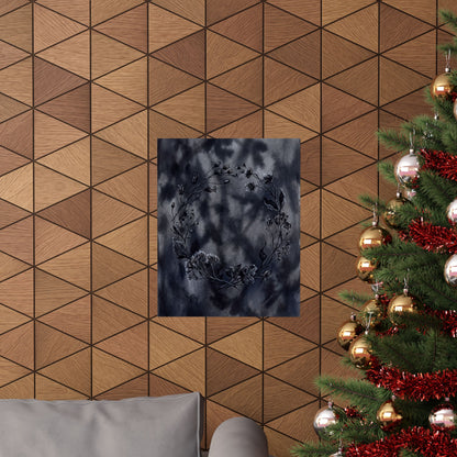Dried Flowers Shadow Zen Wall Art Print | Bold Dark Japandi Art