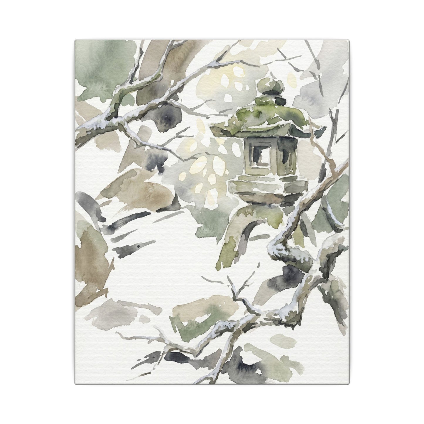 Elegant Stone Lantern Canvas Art - Watercolor Japandi