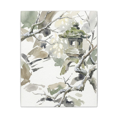 Elegant Stone Lantern Canvas Art - Watercolor Japandi