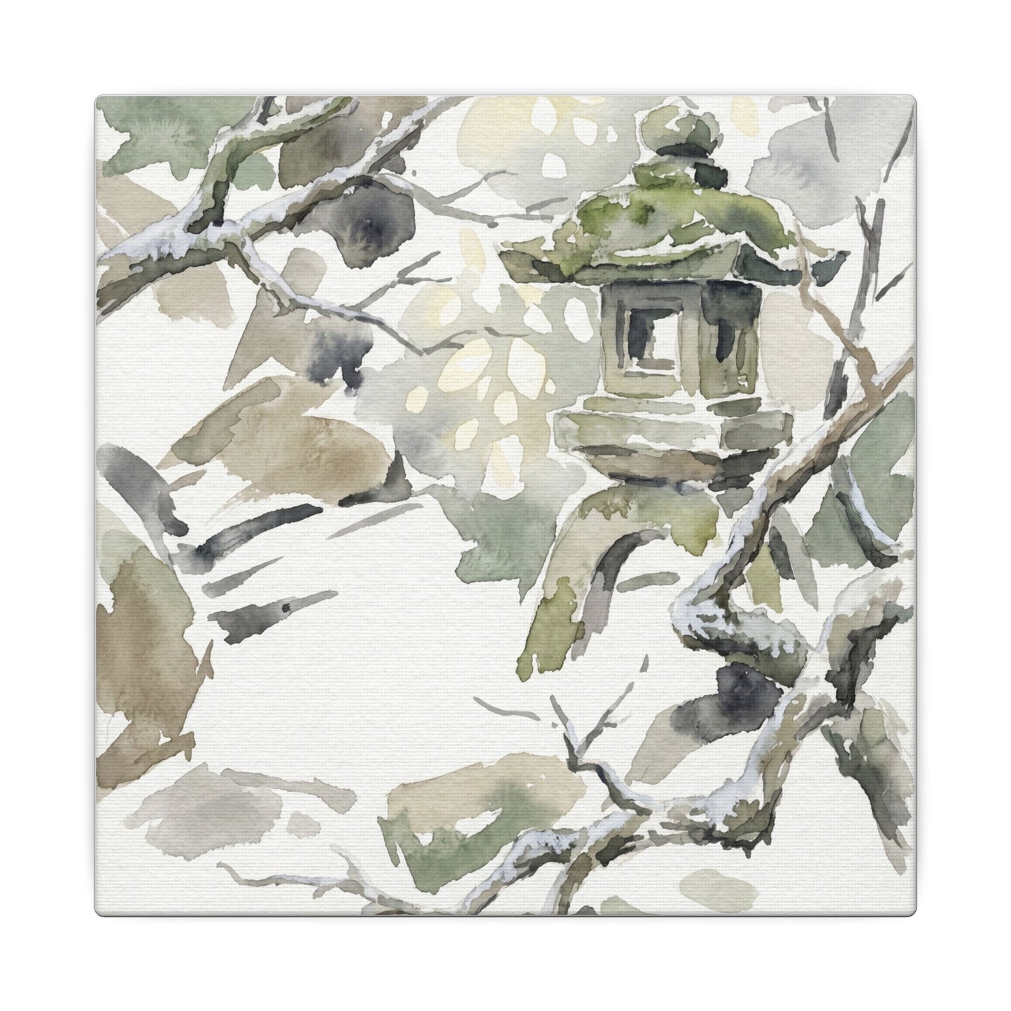 Elegant Stone Lantern Canvas Art - Watercolor Japandi