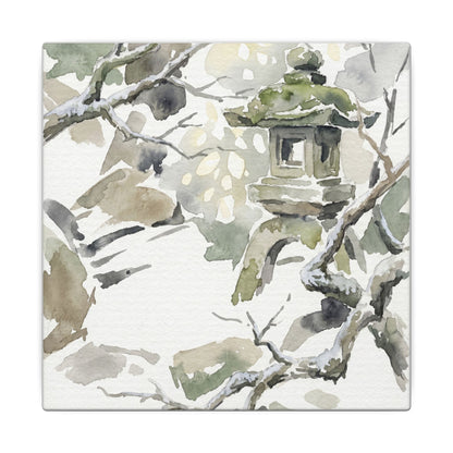 Elegant Stone Lantern Canvas Art - Watercolor Japandi