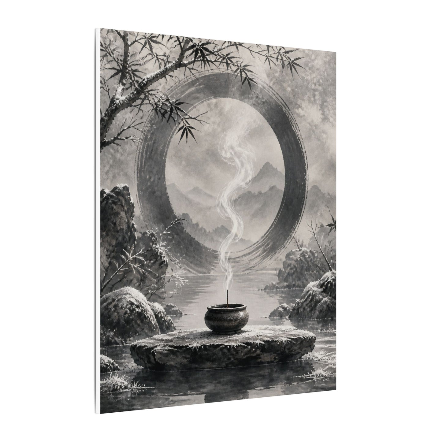 Incense Smoke Canvas Art | Winter Zen Sumi E Art