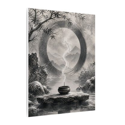 Incense Smoke Canvas Art | Winter Zen Sumi E Art