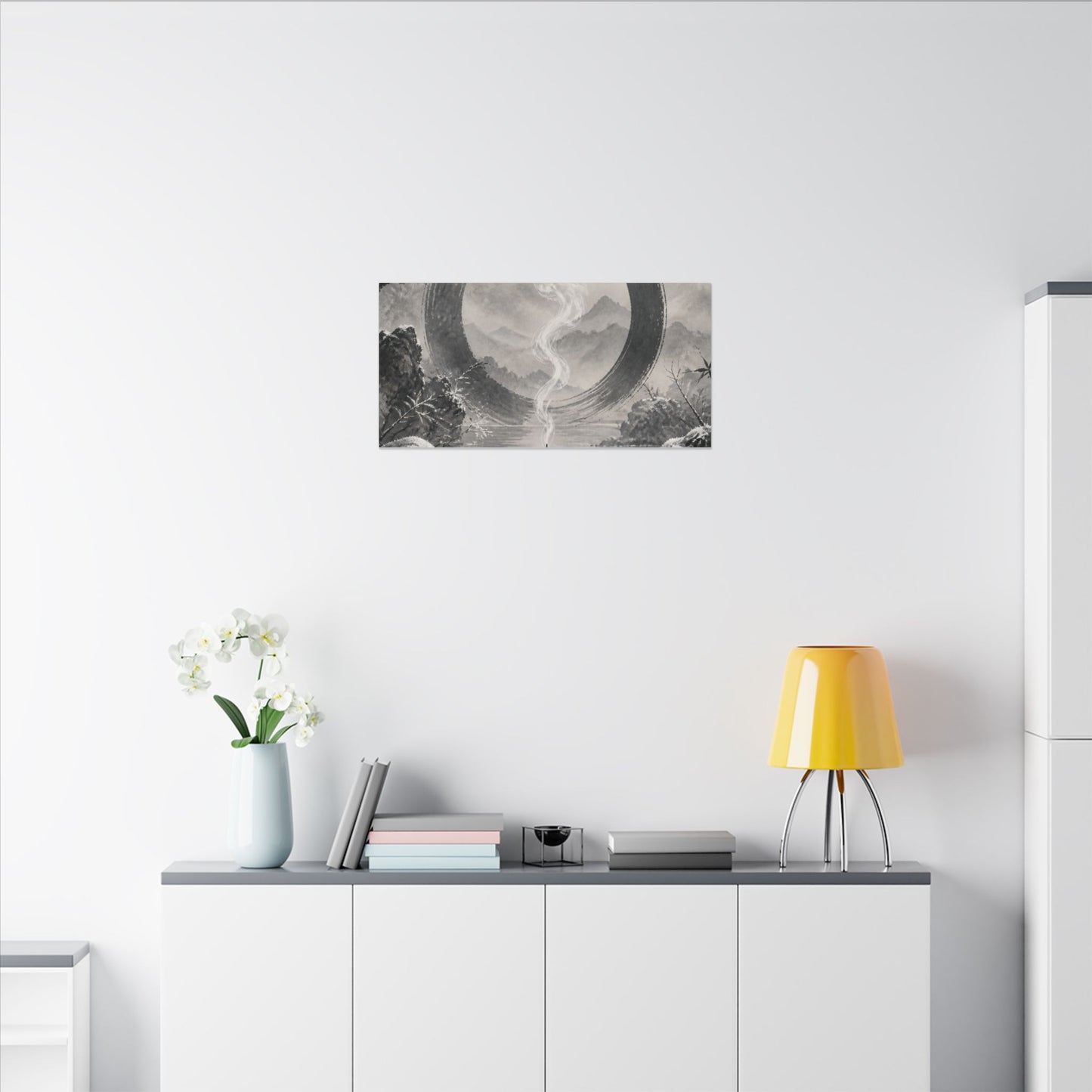 Incense Smoke Canvas Art | Winter Zen Sumi E Art