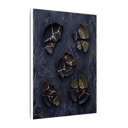 Broken Pottery Canvas Art | Winter Dark Japandi Shadow Zen Art