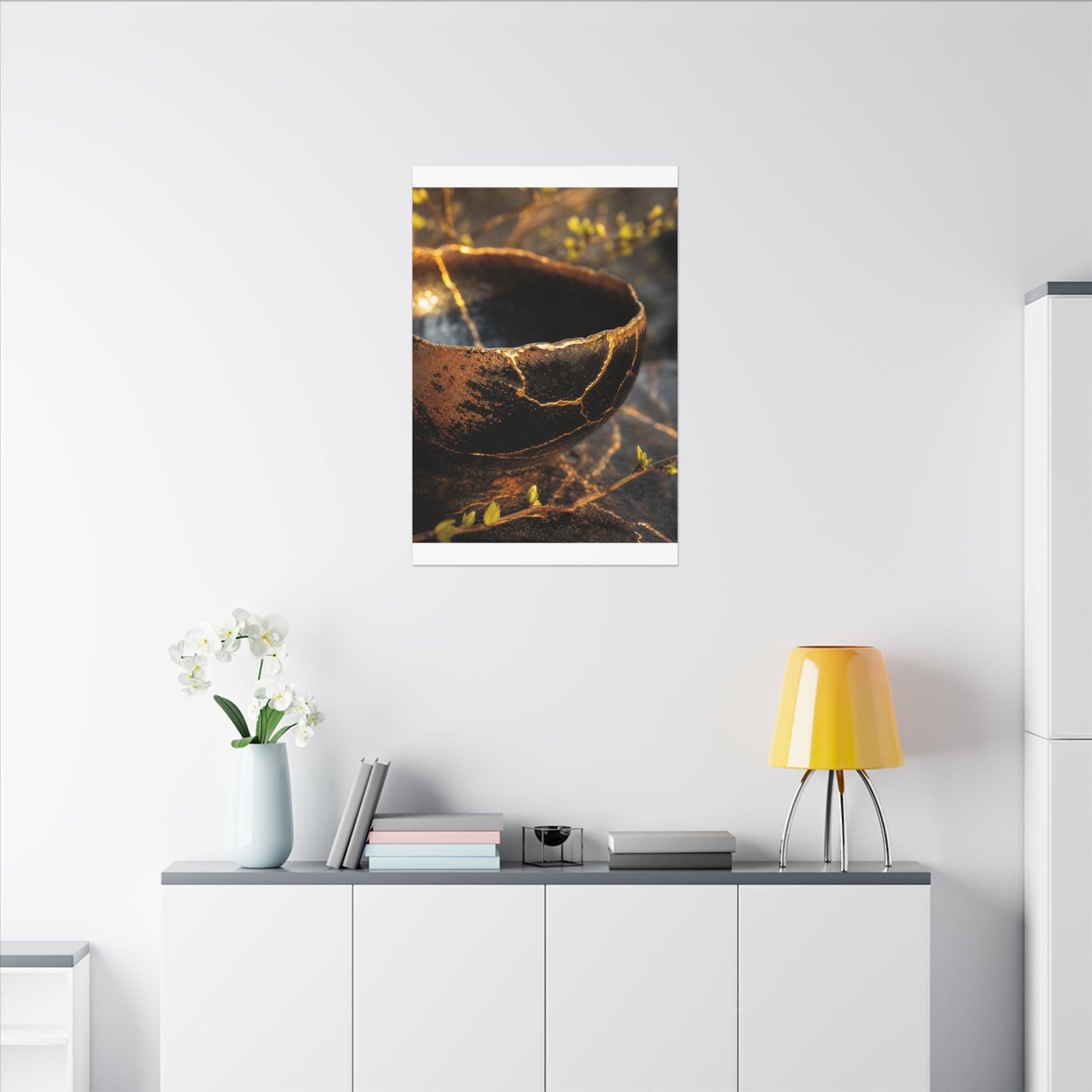 Kintsugi Ceramic Bowl in Golden Hour | Gold Vein Canvas Art