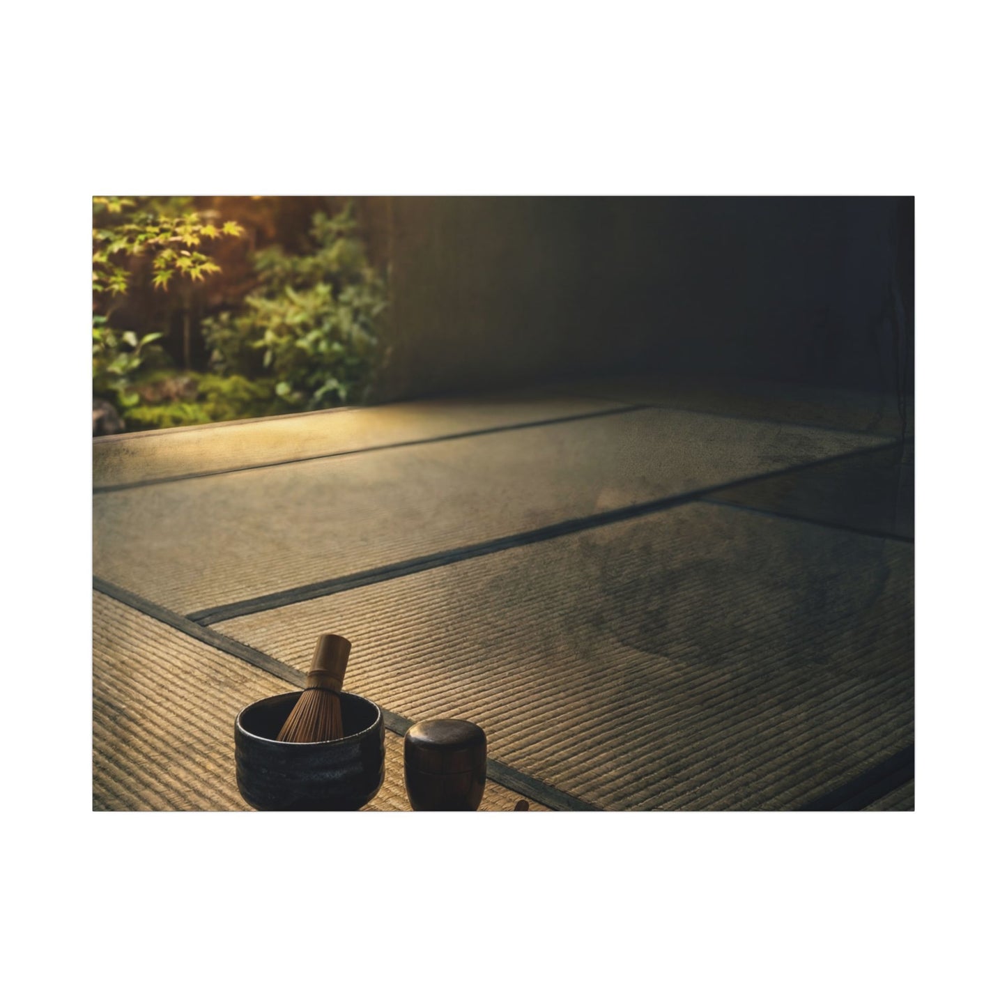 Dark Japandi Tea Ceremony in Golden Hour | Dark Texture Canvas Art Art Print
