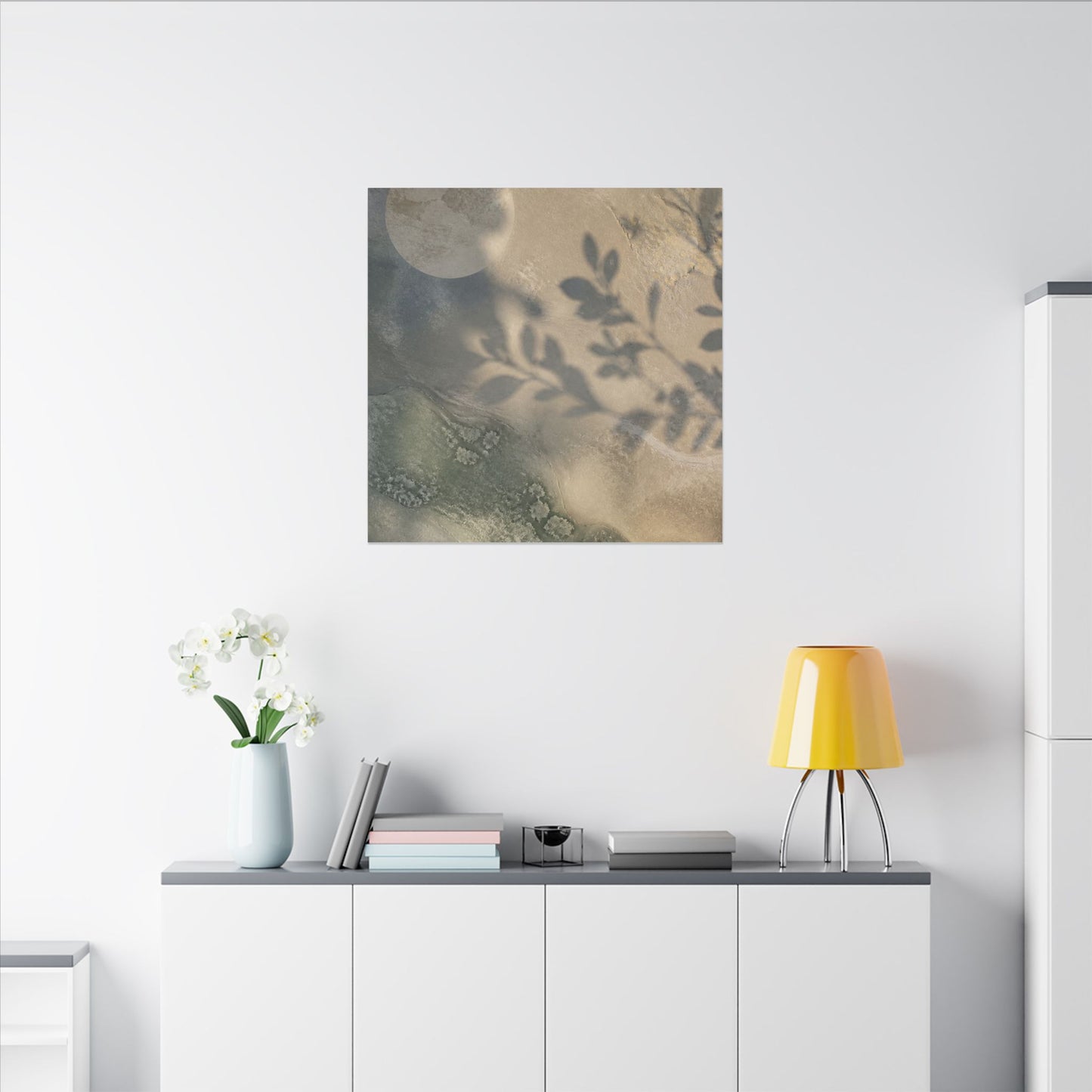 Japandi Shadow Play in Moonlight | Texture Canvas Art