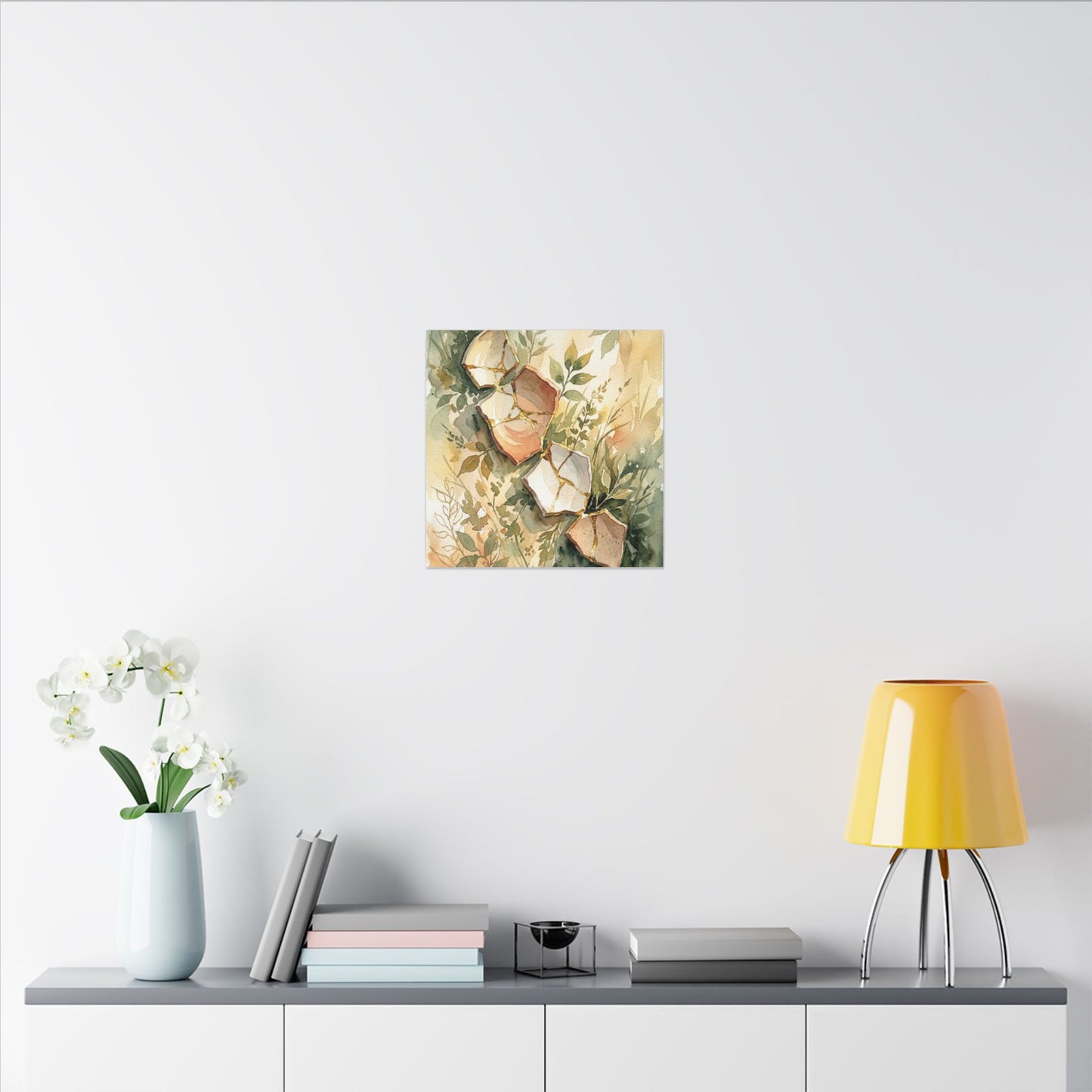 Japandi Broken Pottery in Golden Hour | Watercolor Canvas Art