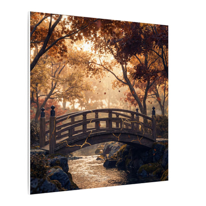 Autumn Wooden Bridge Gold Vein Canvas Art | Resilient Decor
