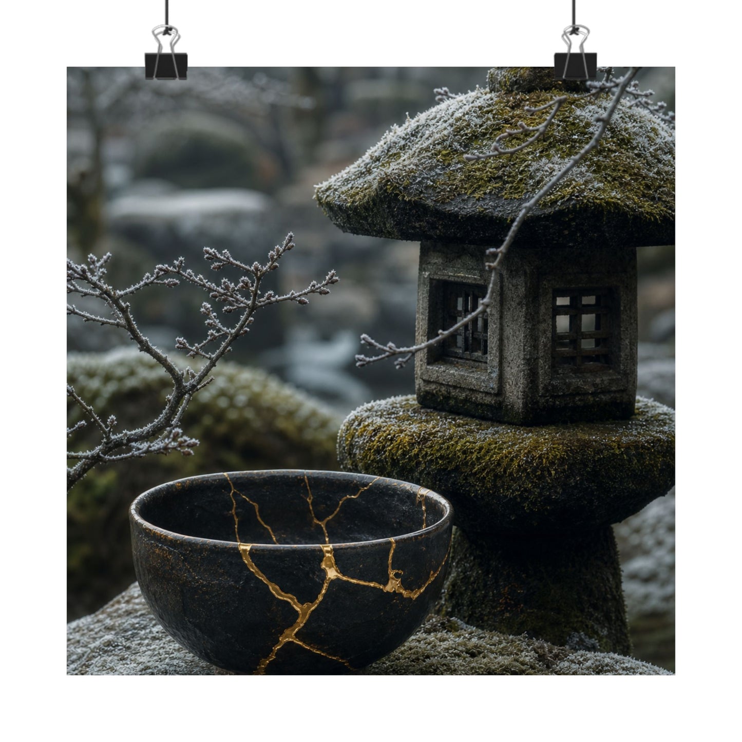 Stone Lantern Winter Wall Art Print | Kintsugi Beautiful Design