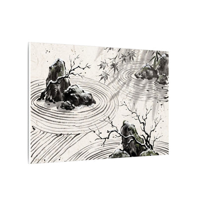 Rock Garden Canvas Art | Winter Zen Sumi E Art