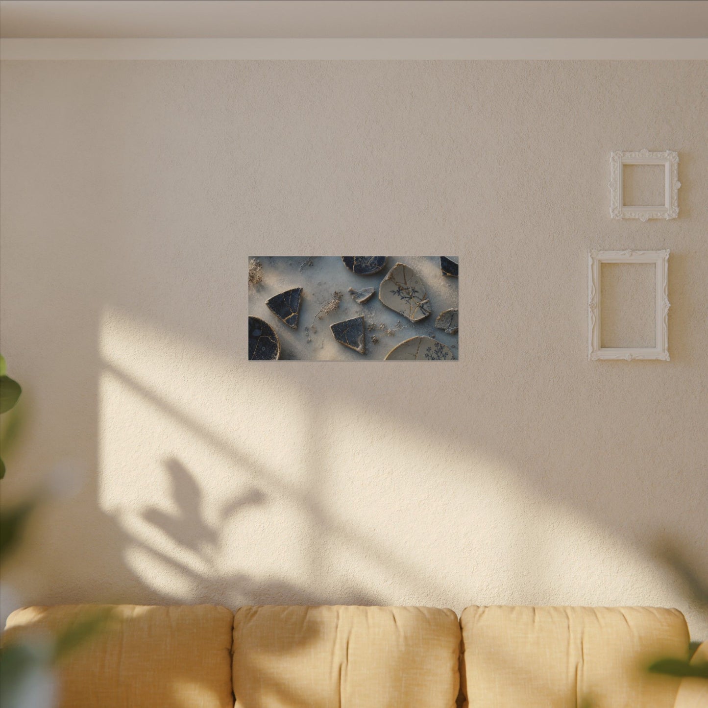 Broken Pottery Canvas Art | Winter Kintsugi Gold Vein Art