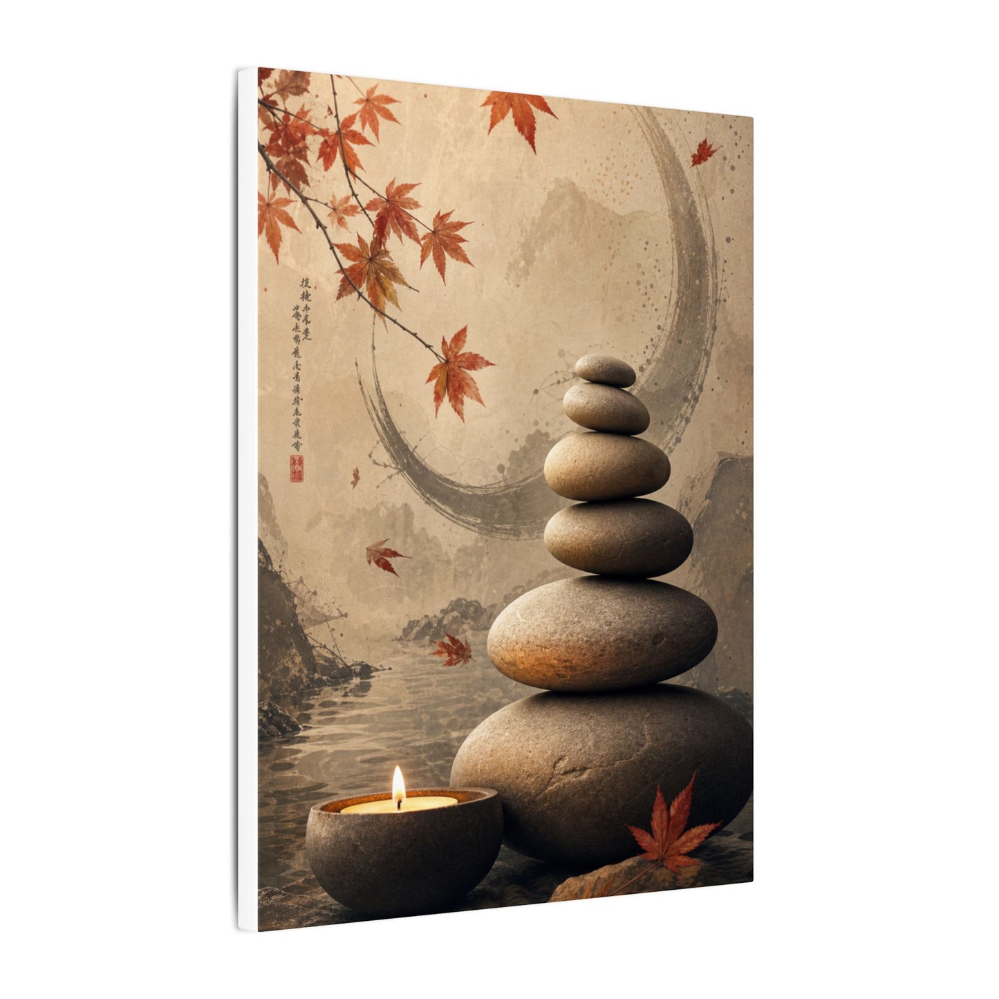 Japandi River Stones in Candlelight | Japanese Pattern Canvas Art