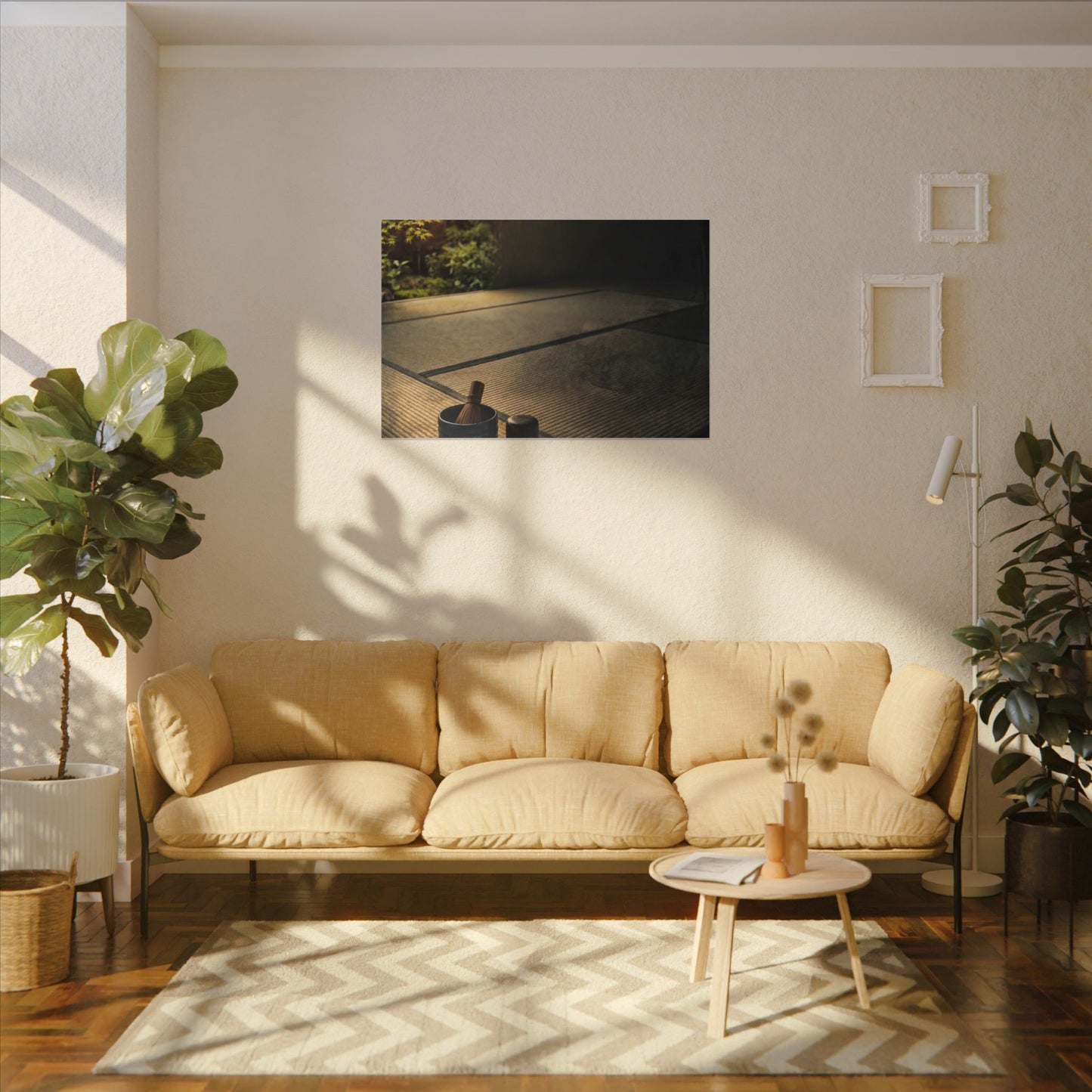 Dark Japandi Tea Ceremony in Golden Hour | Dark Texture Canvas Art