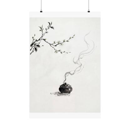 Ma Incense Smoke Wall Art Print - Zen Sumi E