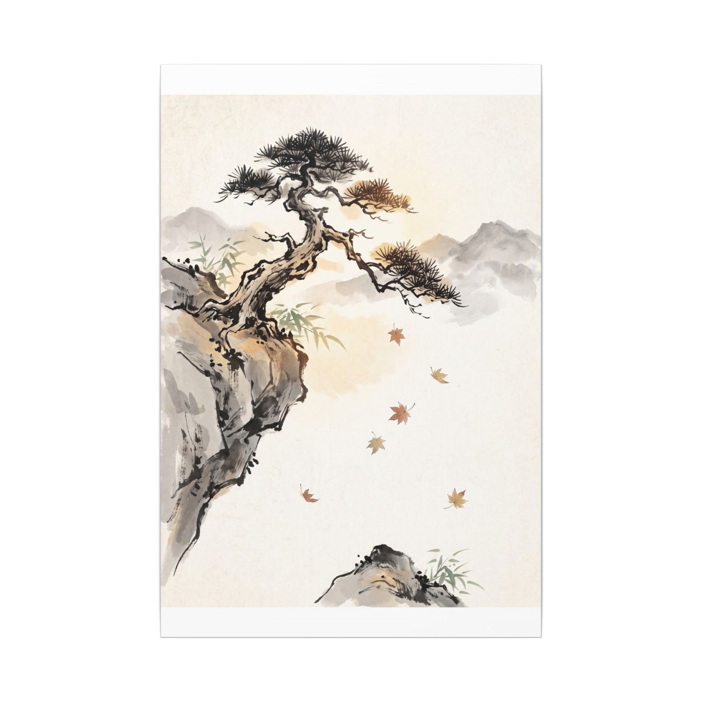 Peaceful Pine Tree Canvas Art - Sumi E Zen