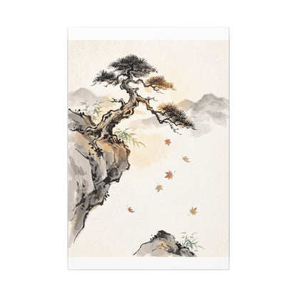 Peaceful Pine Tree Canvas Art - Sumi E Zen