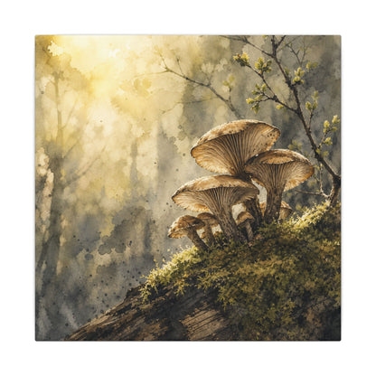 Wild Mushrooms Canvas Art | Spring Japandi Watercolor Art