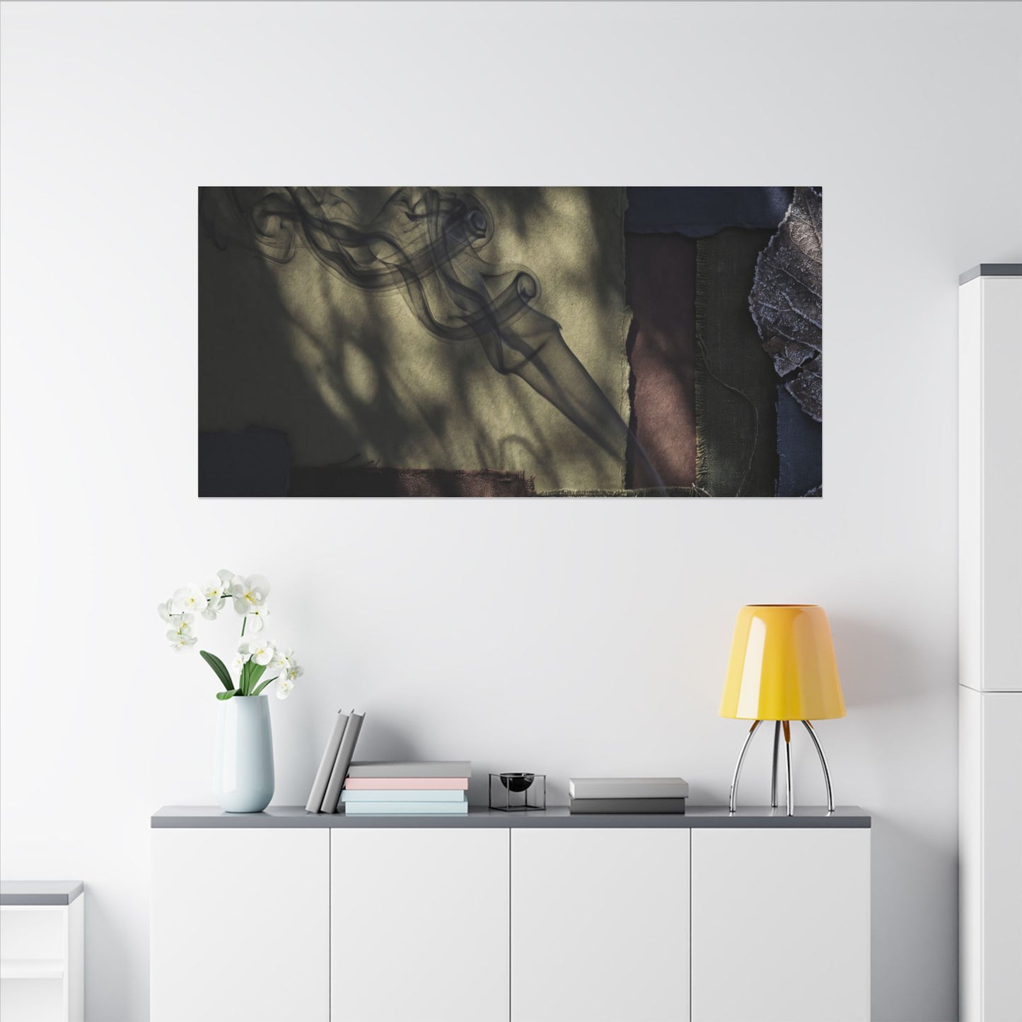 Ma Incense Smoke Canvas Art - Dark Japandi Dark Texture
