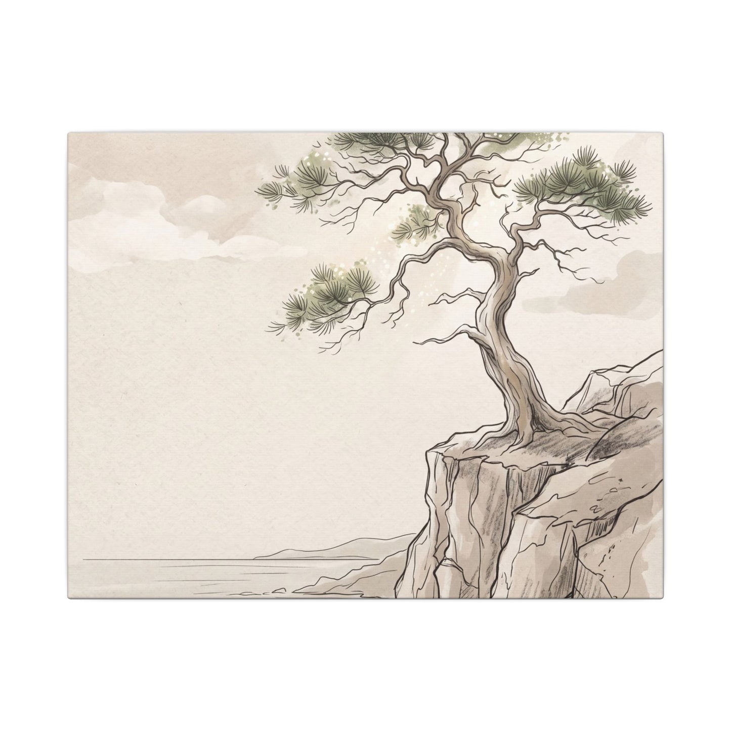 Japandi Pine Tree in Dappled | Minimal Line Canvas Art