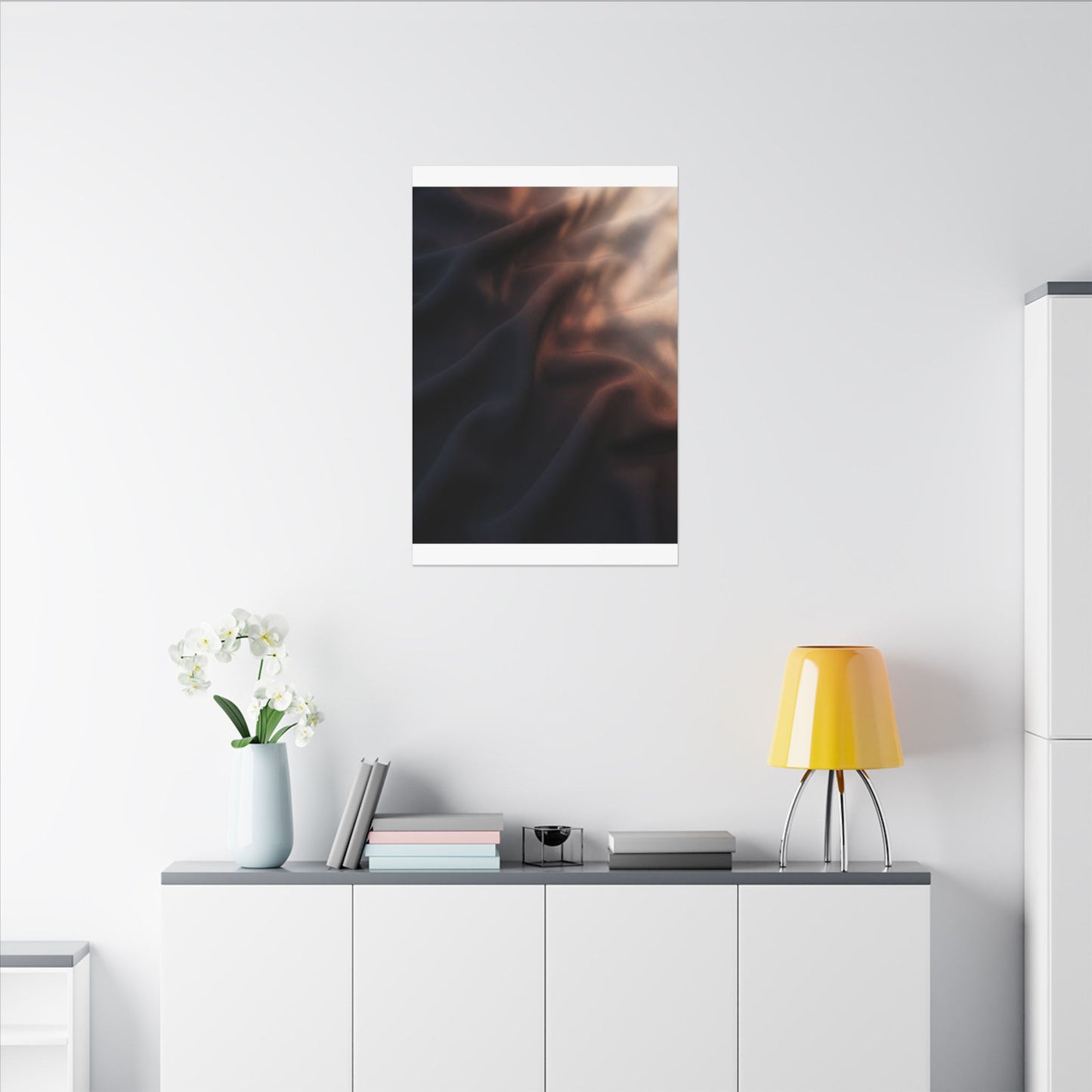 Dark Japandi Silk Drape in Dawn | Shadow Zen Canvas Art