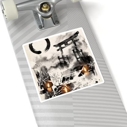 Winter Torii Gate Enso Sticker | Contemplative Decor Art Print