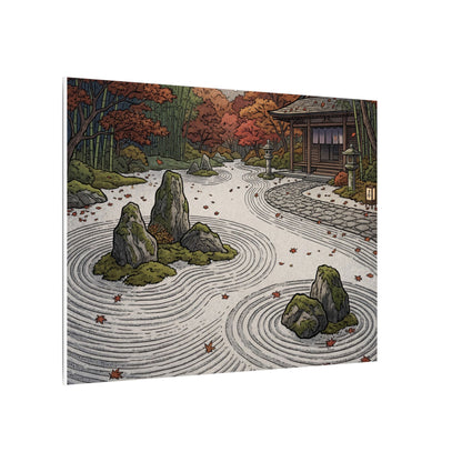 Autumn Rock Garden Ukiyo E Inspired Canvas Art | Peaceful Decor