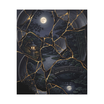 Kintsugi Moonlit Garden in Golden Hour | Gold Repair Canvas Art