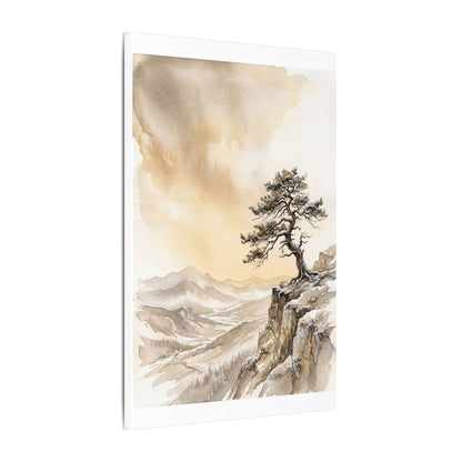 Pine Tree Canvas Art | Winter Japandi Watercolor Art