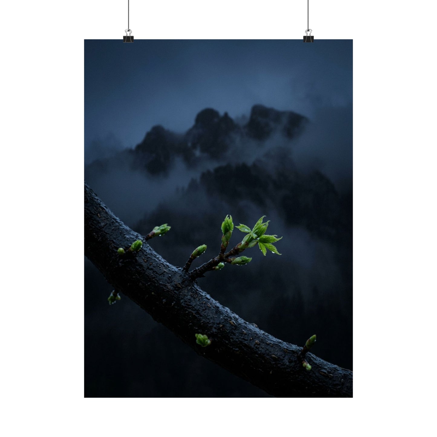 Kanso Mountain Mist Wall Art Print - Dark Japandi Moody Minimal
