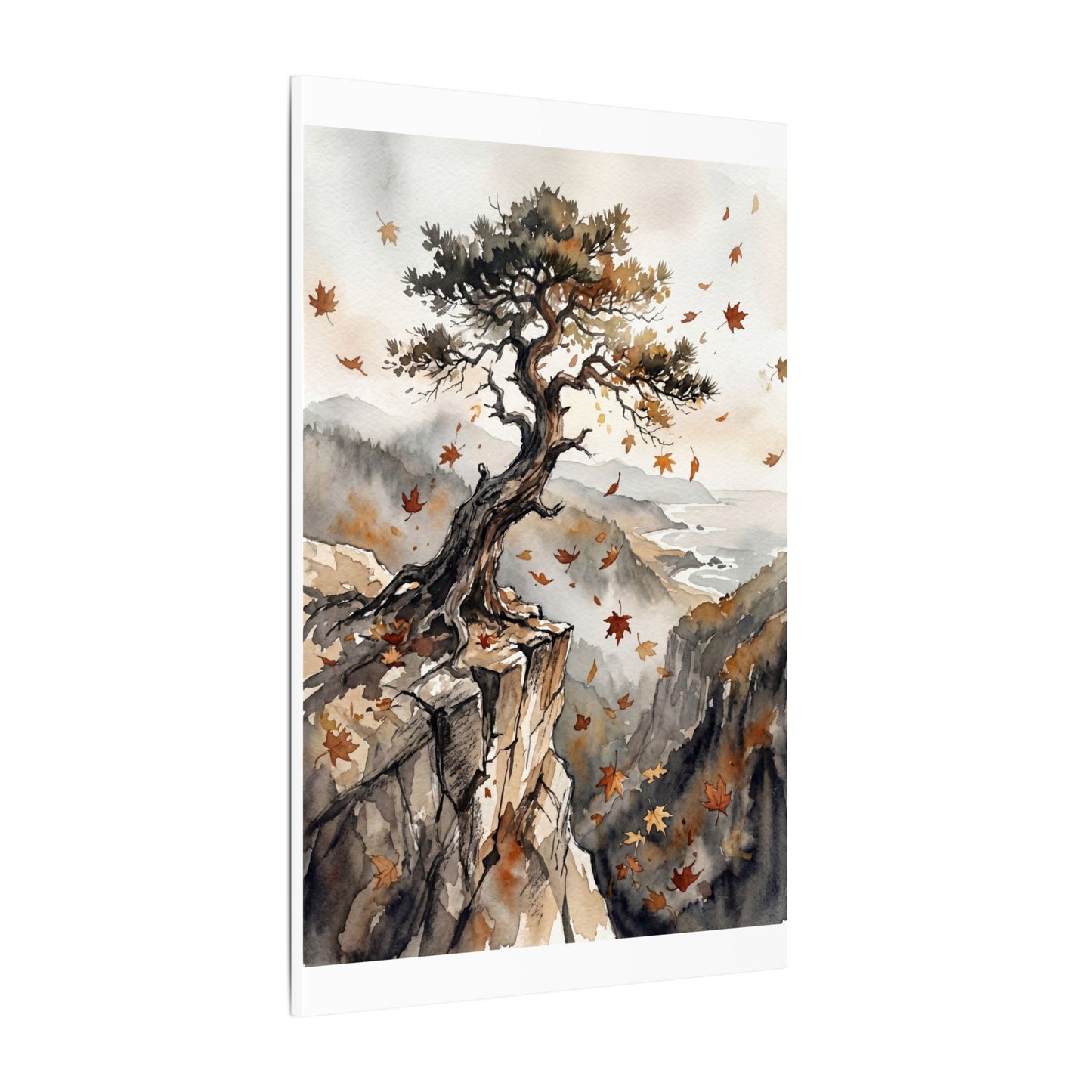 Autumn Pine Tree Watercolor Canvas Art | Warm Decor