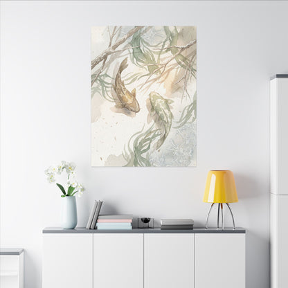 Koi Pond Canvas Art | Winter Japandi Watercolor Art