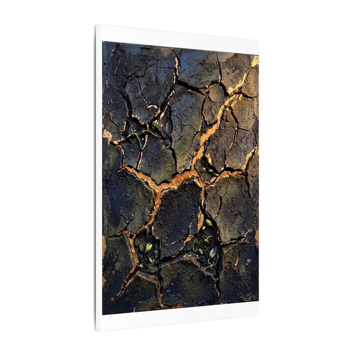 Cracked Earth Spring Canvas Art | Dark Japandi Atmospheric Design