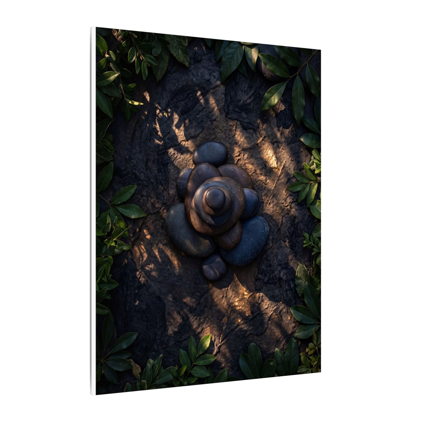 Ma River Stones Canvas Art - Dark Japandi Dark Texture